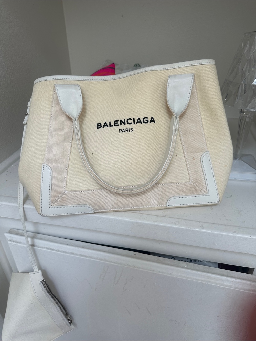 Balenciaga Cream and White Canvas Tote